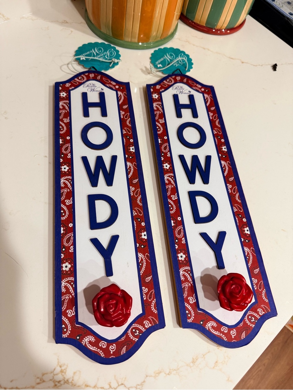 The Pioneer Woman Red, White & Blue 'Howdy' Vertical Wall Sign Pair